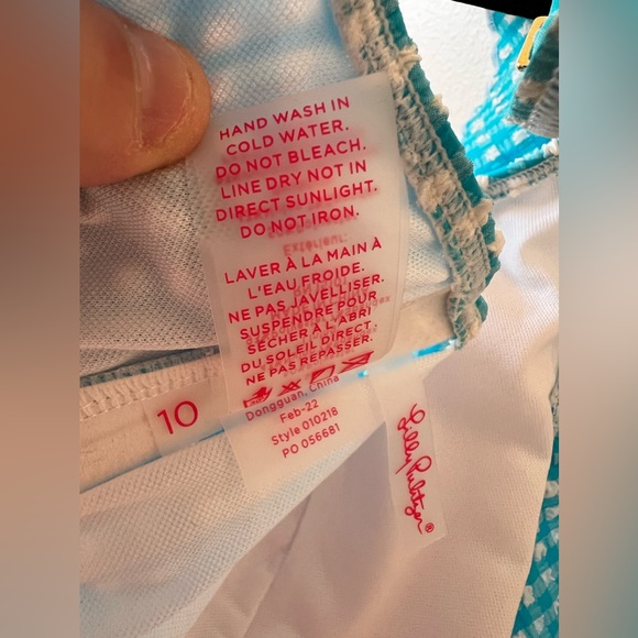 Lilly Pulitzer Blue White NWOT Women’s Aelin Crinkle Gingham Bikini Top Size 10 - Picture 5 of 14